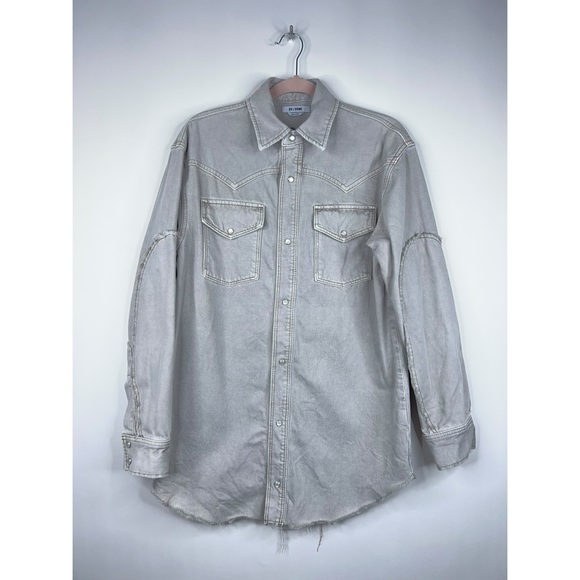Re/Done Oversized Denim Shirt Jacket Gray Western Pearl Snap Button Down XS - Picture 1 of 14